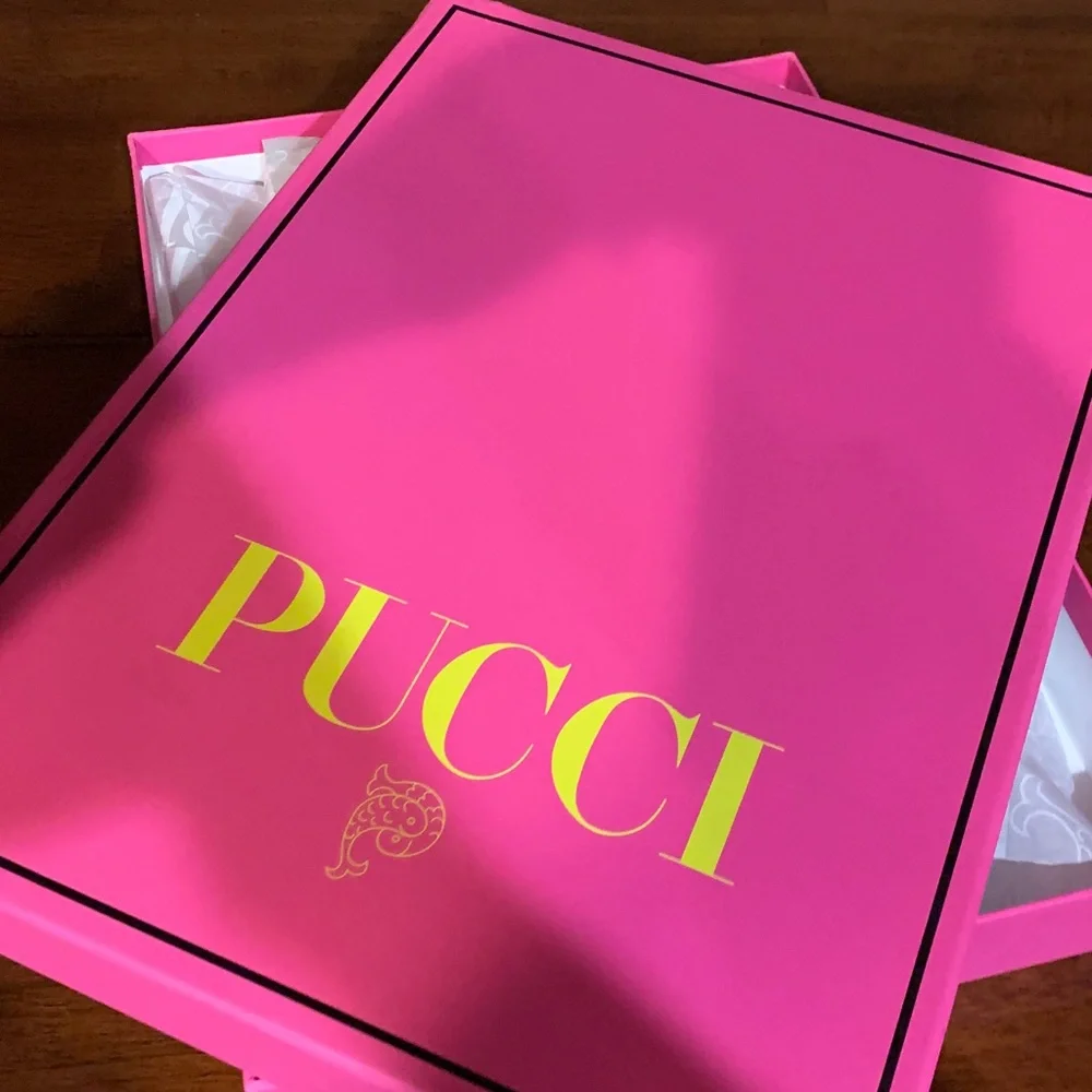 Authentic brand new Large Pucci pink rare box with black ribbon/ Pucci tissue in